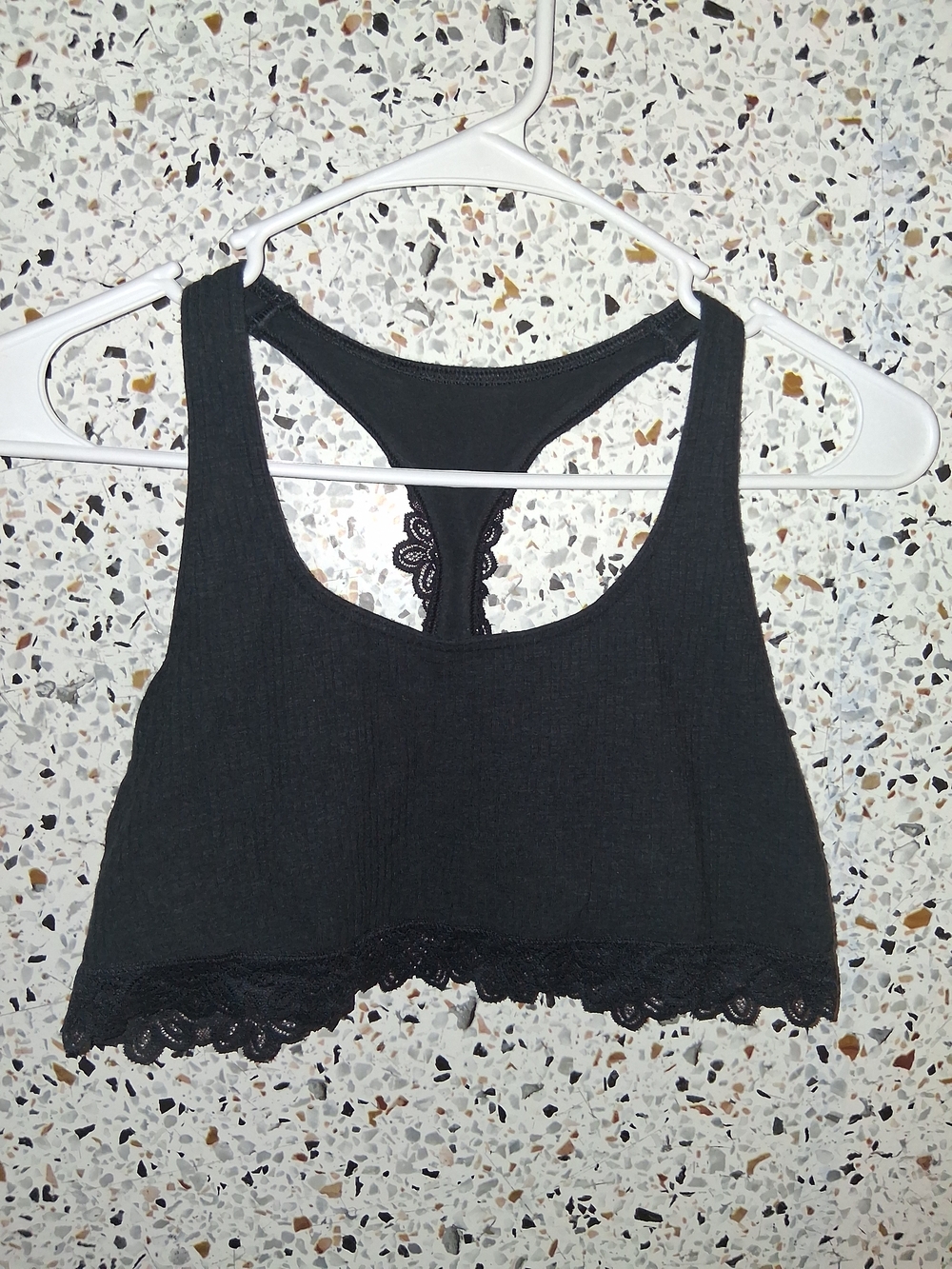aerie Black Ribbed Lace Racerback Bralette